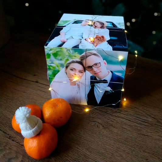 10×10 cm Personalized Photo Cube – Custom Gift with 12 Photos, Unique Memory Box for Birthday, Wedding or Anniversary