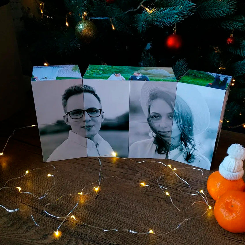 10×10 cm Personalized Photo Cube – Custom Gift with 12 Photos, Unique Memory Box for Birthday, Wedding or Anniversary