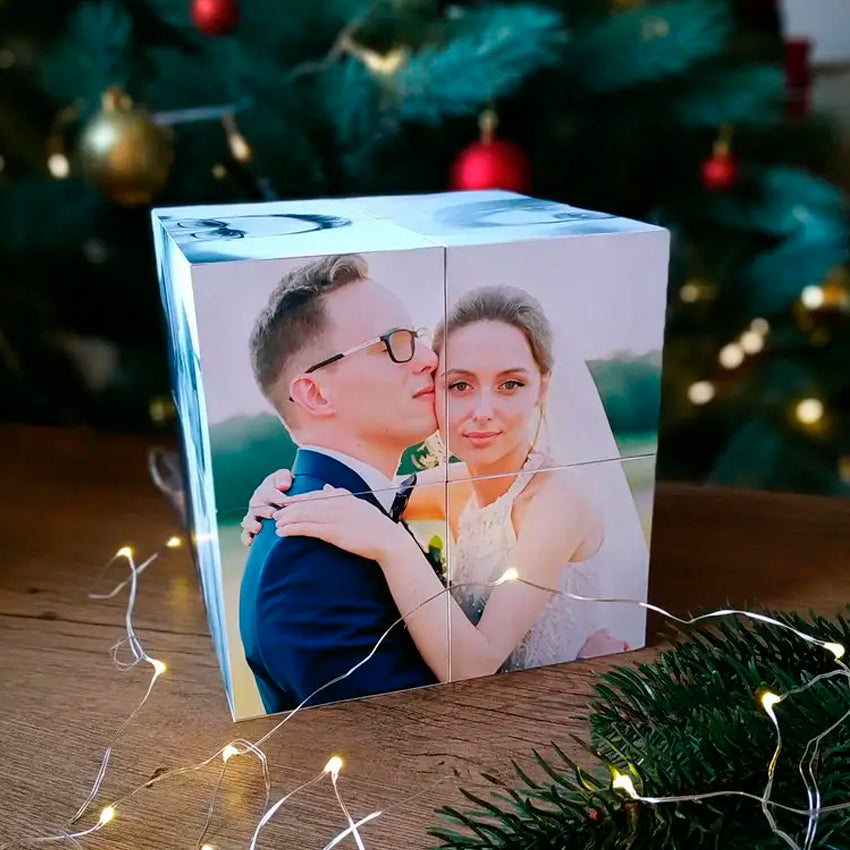 10×10 cm Personalized Photo Cube – Custom Gift with 12 Photos, Unique Memory Box for Birthday, Wedding or Anniversary