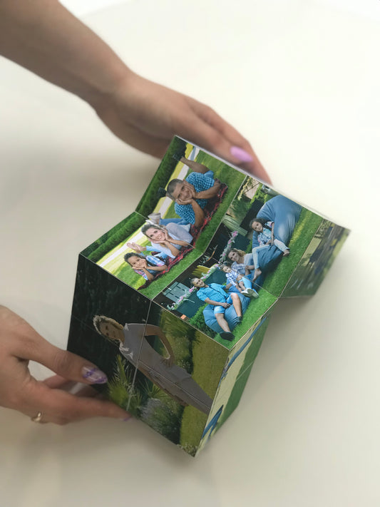 12×12 cm Personalized Photo Cube – Custom Gift with 12 Photos, Unique Memory Box for Birthday, Wedding or Anniversary